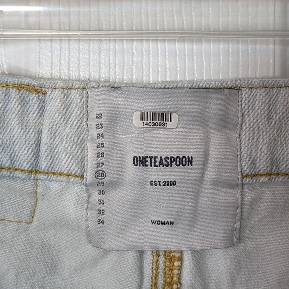 One Teaspoon Brando 2020 Button Fly Lightly Distressed Light Denim Mini Skirt - Picture 4 of 8